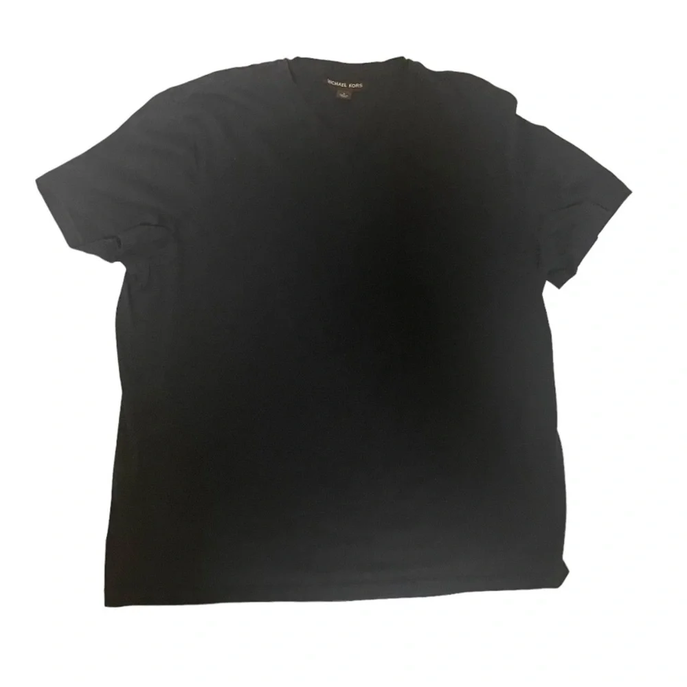 Michael‎ Kors Shirt Men Large Black V-Neck Lightweight Casual Solid Embroidered